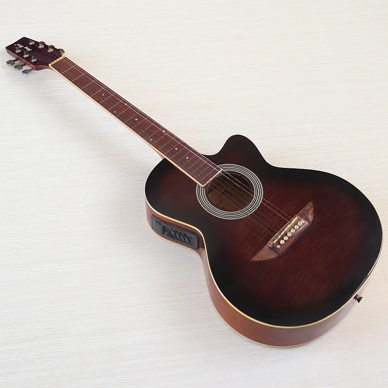 Stocked Flame Veneer Top 40 Inch Acoustic Guitar 6 String Basswood Body Cutway Design High Glossy Green&Purple Folk Guitarra