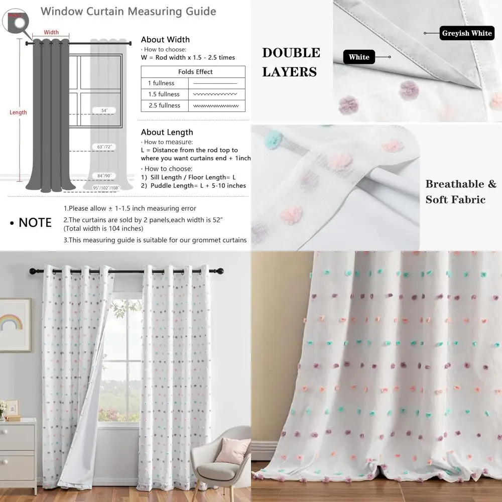 

Шторы с полным блоком для детской комнаты, длина 90, комплект из 2 панелей, с радужным помпоном, 52 Вт x 90 л