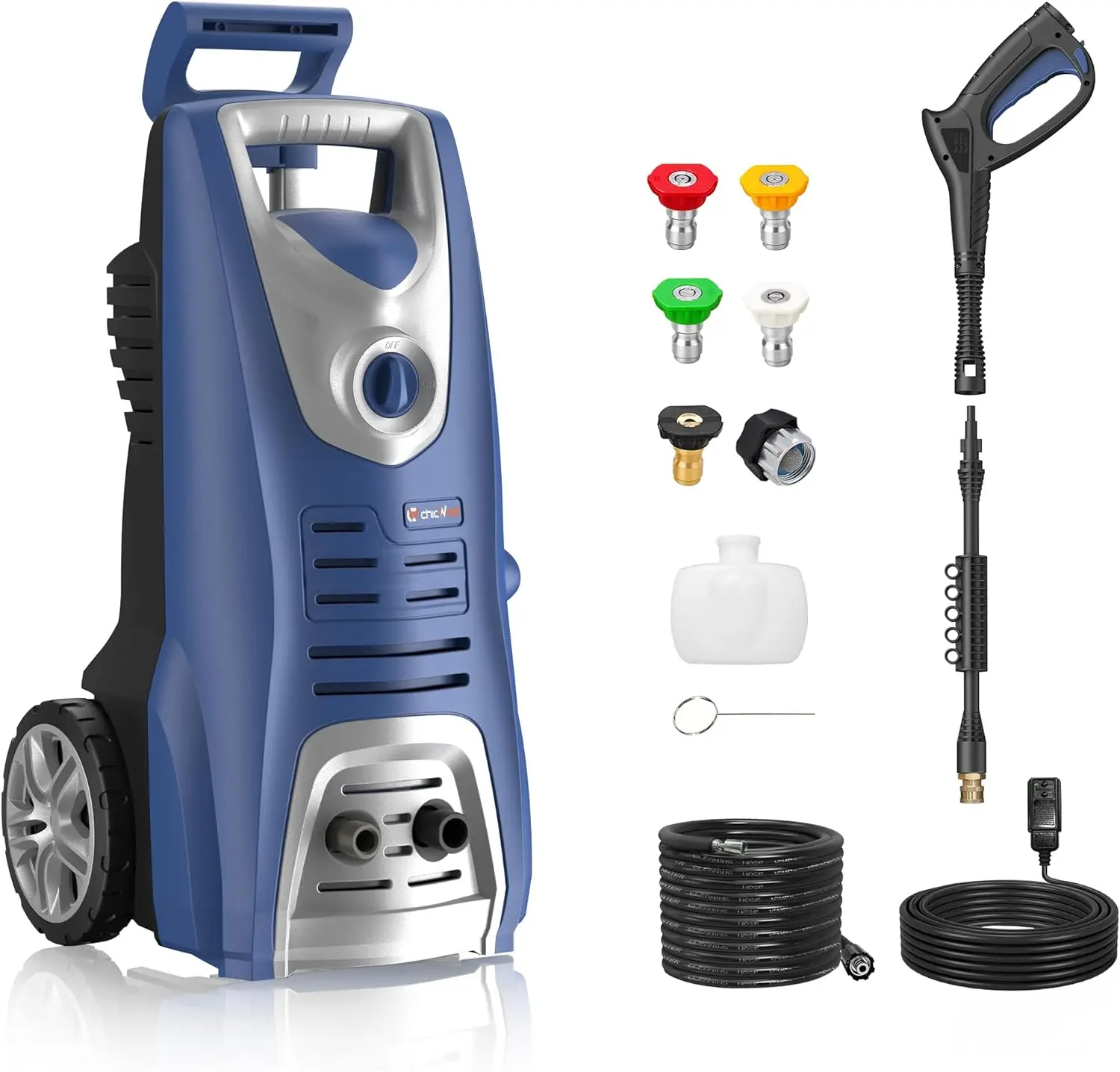 

Electric Pressure Washer 1600W,5 Quick-Connect Nozzles,Built-in Foam Cannon,35ft GFCI Power Cord,16ft Hose, Adjustable Handle,Po