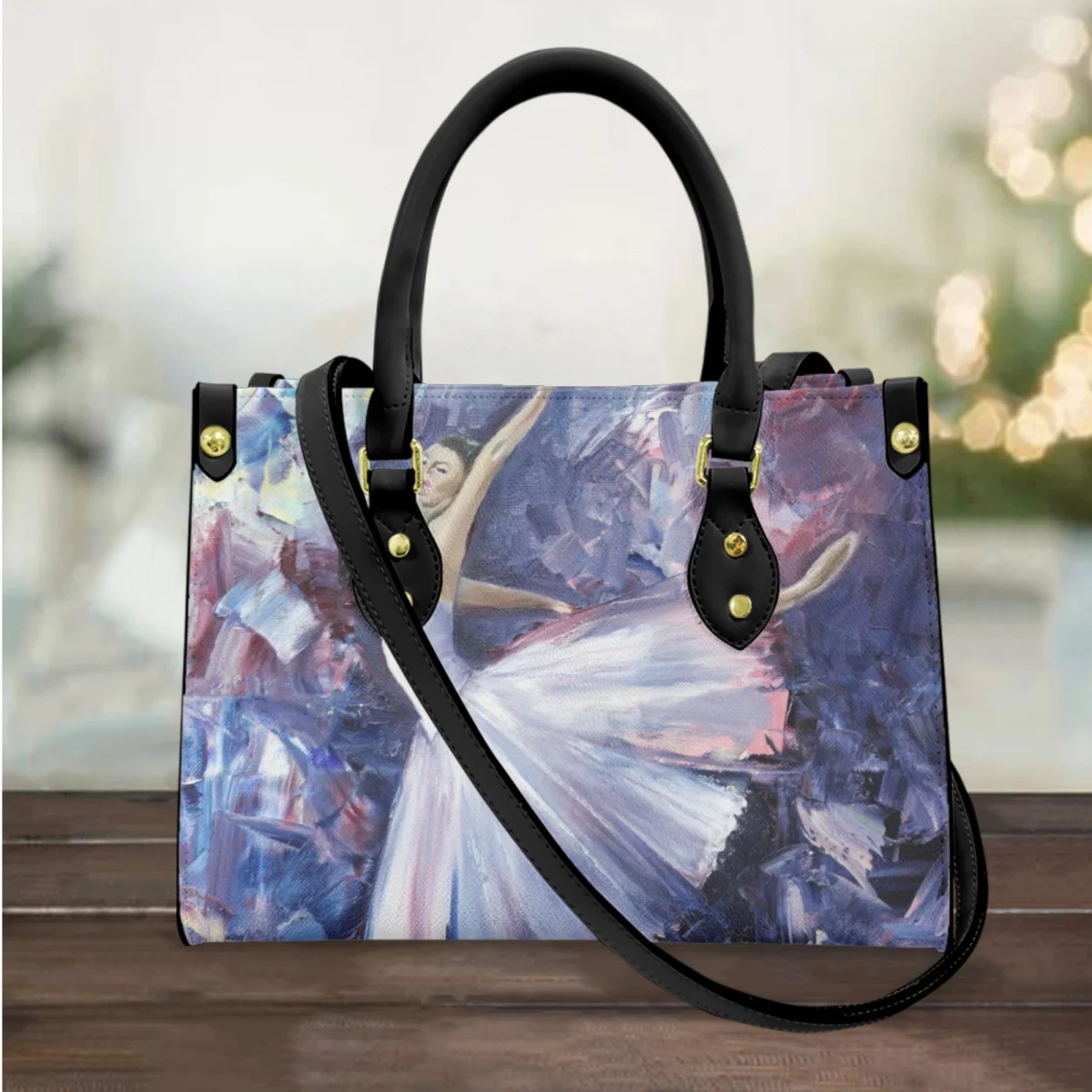

FORUDESIGNS Painting Ballerina Elf Girl Handbags Leather Shoulder Zip Shopping Bags Practical Ladies Tote Bags Convenient