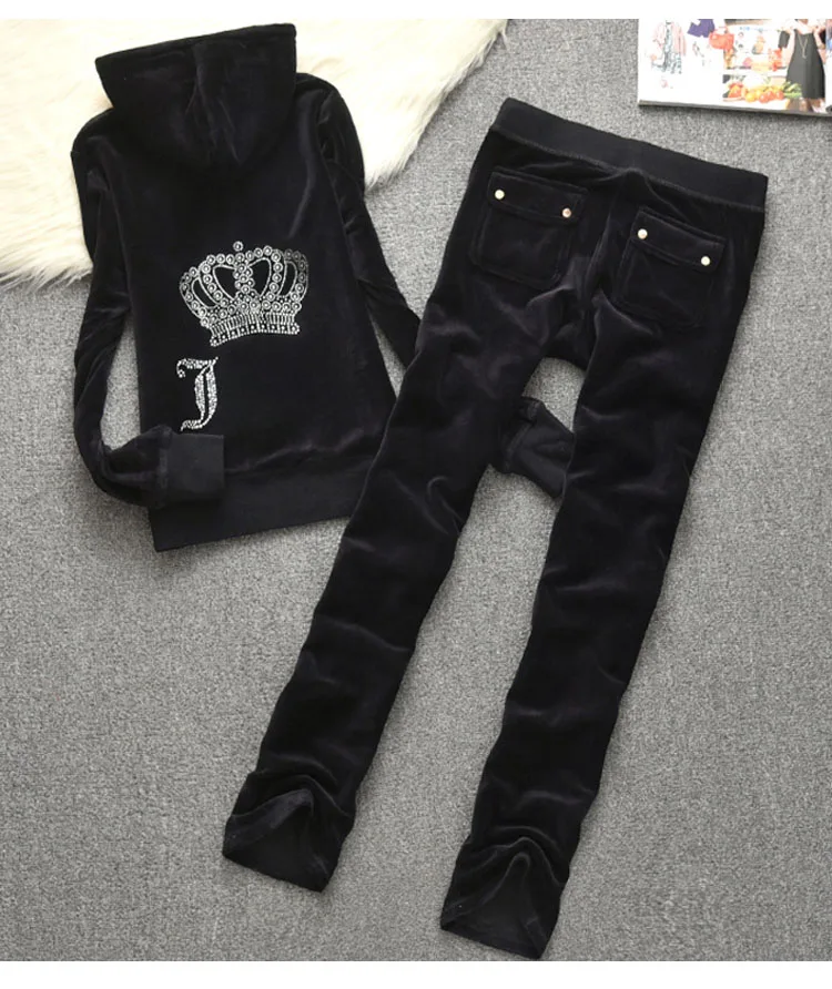 

Tracksuit Women Velvet Women's Brand Velour Sewing Suit Women Track Suit Hoodies And Pants Sets JC Apple Met JC couture