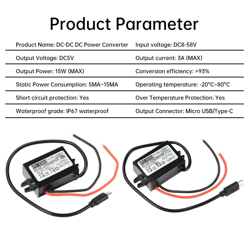 Convertitore step down di alimentazione impermeabile per potatura in silicone per auto da 15 W DC 8-58 V a 5V2-3A Modulo buck Ricarica del telefono cellulare