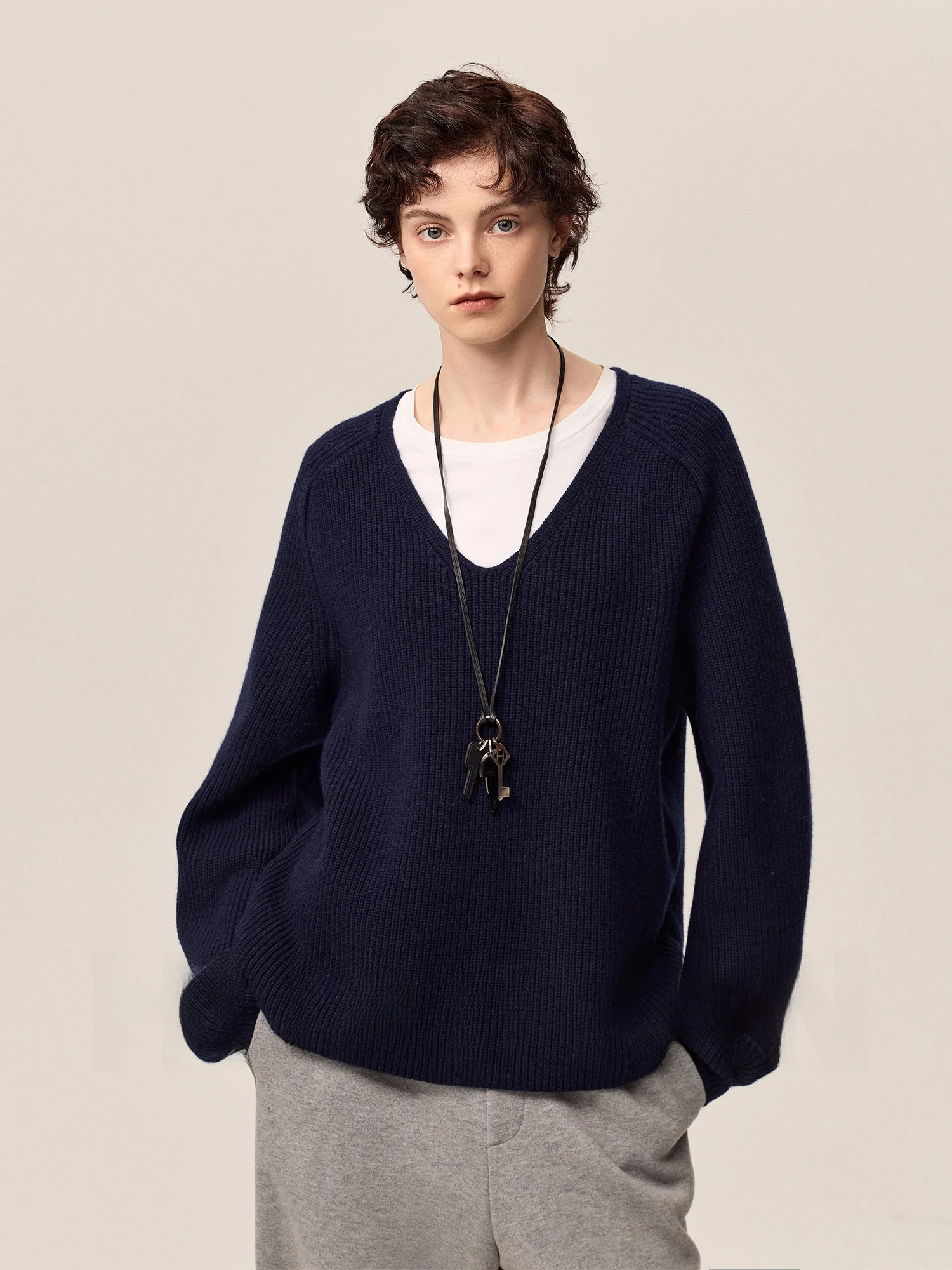 

Hua Ji Yan Lake 00% Camere Large V-ne Sweater Versatile Woolen Knitwear Commute Sle Regular Length Overhead Coat