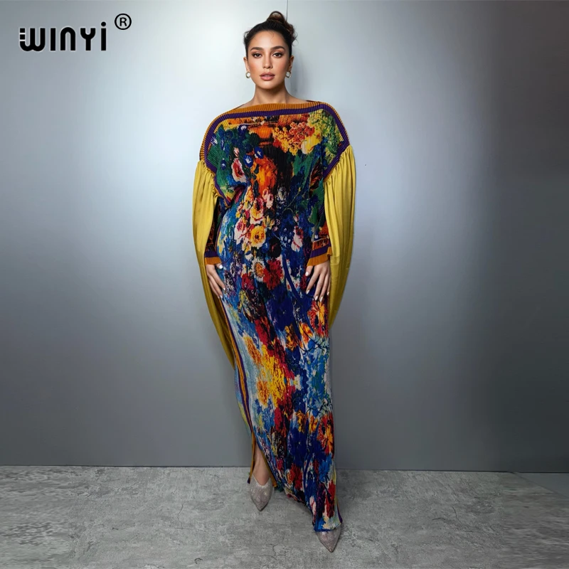 WINYI Boho Africa Slim Maxi Dress Elastic Casual Beach Cover up Muslim Women Abaya Dubai Luxury Holiday Evening Gown