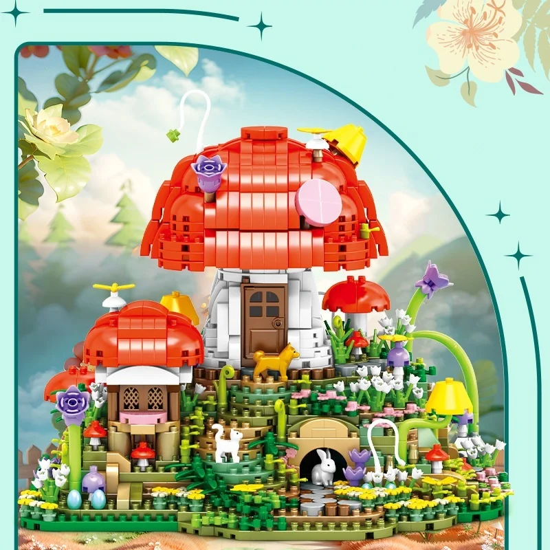 2798 조각의 마법의 버섯 집 성 빌딩 블록 DIY 작은 빌딩 블록 장난감 - 소년과 소녀를위한 크리스마스 선물