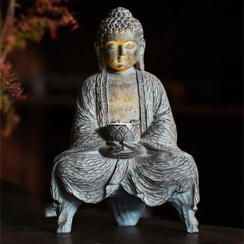 F19B Home Buddhas Statue Solar Power Flickering LED Garden Light Meditations Buddhas Figures Spiritual Room Decorations