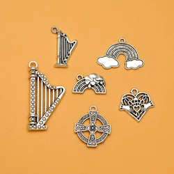 10pcs/lots St. Patrick's Irish Harp Charms Rainbow Celtic Cross Claddagh Symbol Pendants For Diy Jewelry Making Finding Supplies