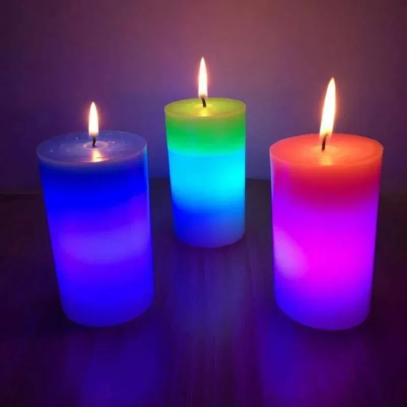 LED Candle Light Magic Colour Changing Wax Wick Pillar Candle New Type Romantic Real Flickering Holiday Candles Gift Decoration