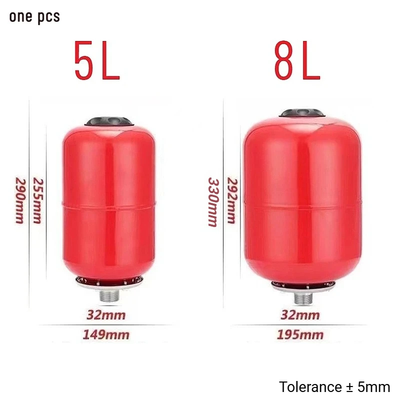 5L/8L Red Expansion Tank Replacement for Solar Water Heater Systems Thermal Pressure Protection Self-priming Pump Energy ExpTank