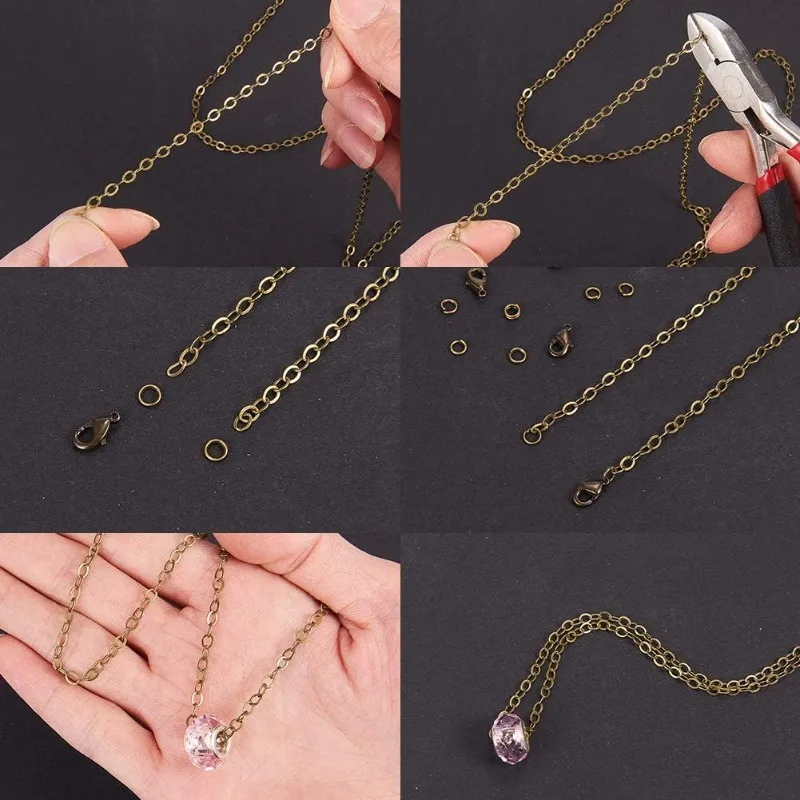 1Set DIY 33 Feet Antique Bronze Curb Cable Chain Link Necklace Width 3mm with 30 Brass Lobster Claw Clasps 100 Brass Jump Rings