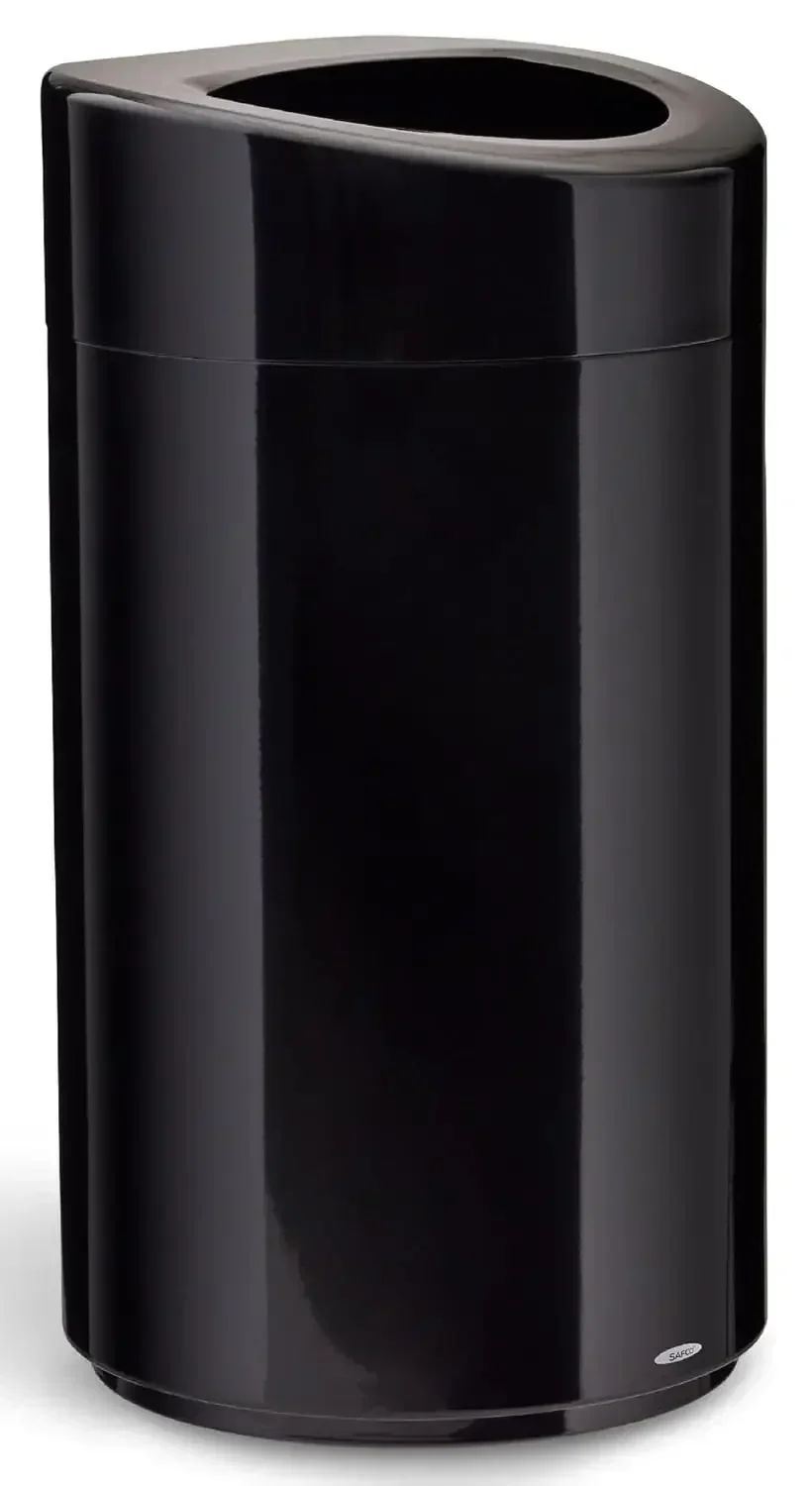 Safco Open-Top Modern Trash Can, Durable, Puncture-Resistant Stainless Steel, 14 Gallon, Black