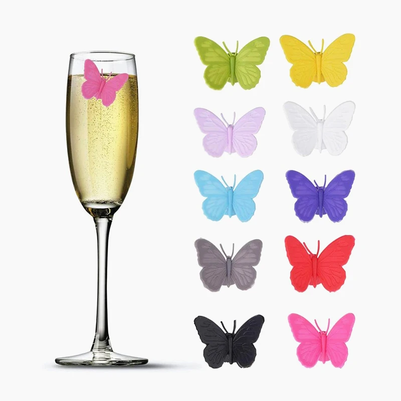 6/12pcs Wine Glass Marker Creative Butterfly Silicone Drink Charms Drinking Cup Identifier Sign Mark Food Grade Party Supplies