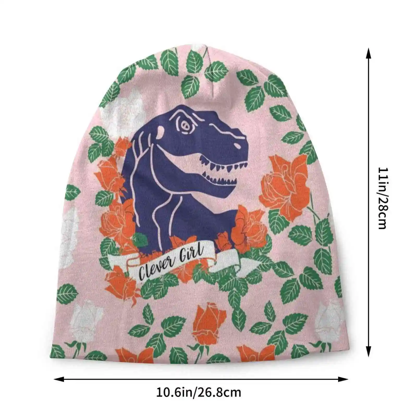 Dinosaur And Roses Knitted Hat Warm Beanie Outdoor Caps Red Green Feminist Dinosaur With Roses Dinosaur With Flowers