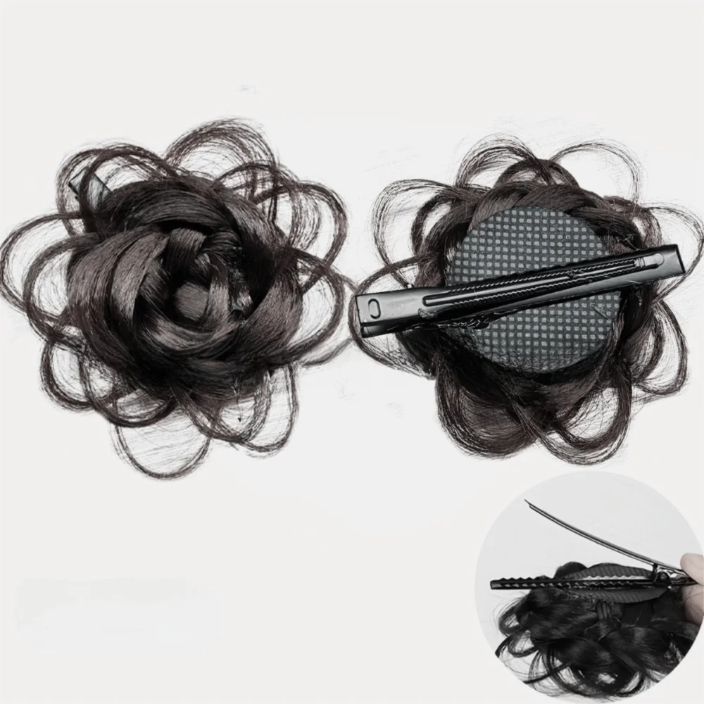 Pinza de Pelo con Flor de Peluca Sintética para Peinado, Postizo Esponjoso con Pinza Invisible, Moño de Pelo en Forma de Rosa, Clip Trenzado en Forma de Rosa para Mujer