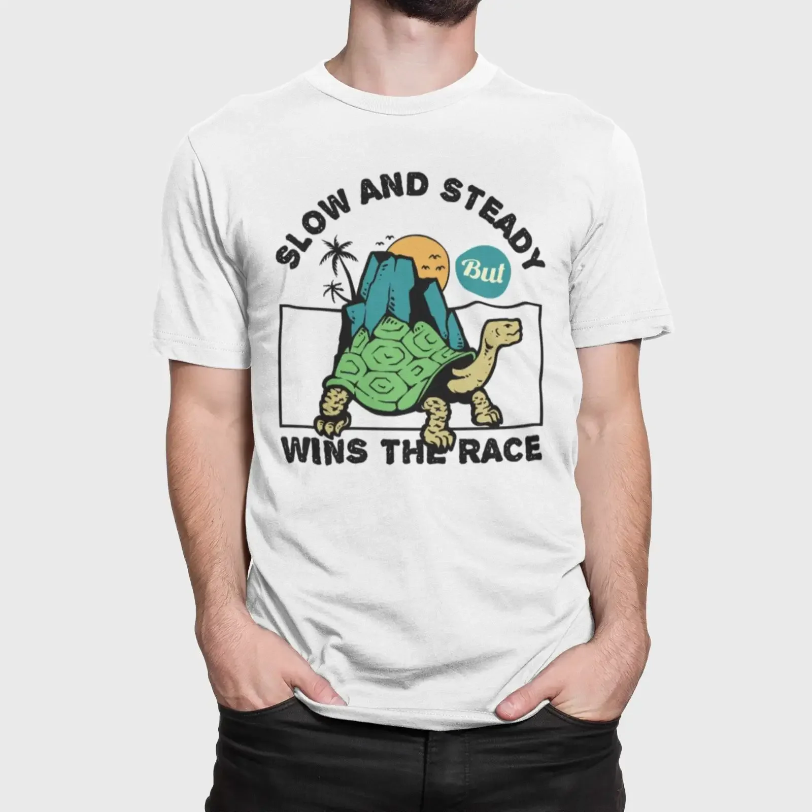 T-shirt graphique rétro tortue montagnarde, motif vintage, lavé, confortable, élégant, légèrement polyvalent, décontracté