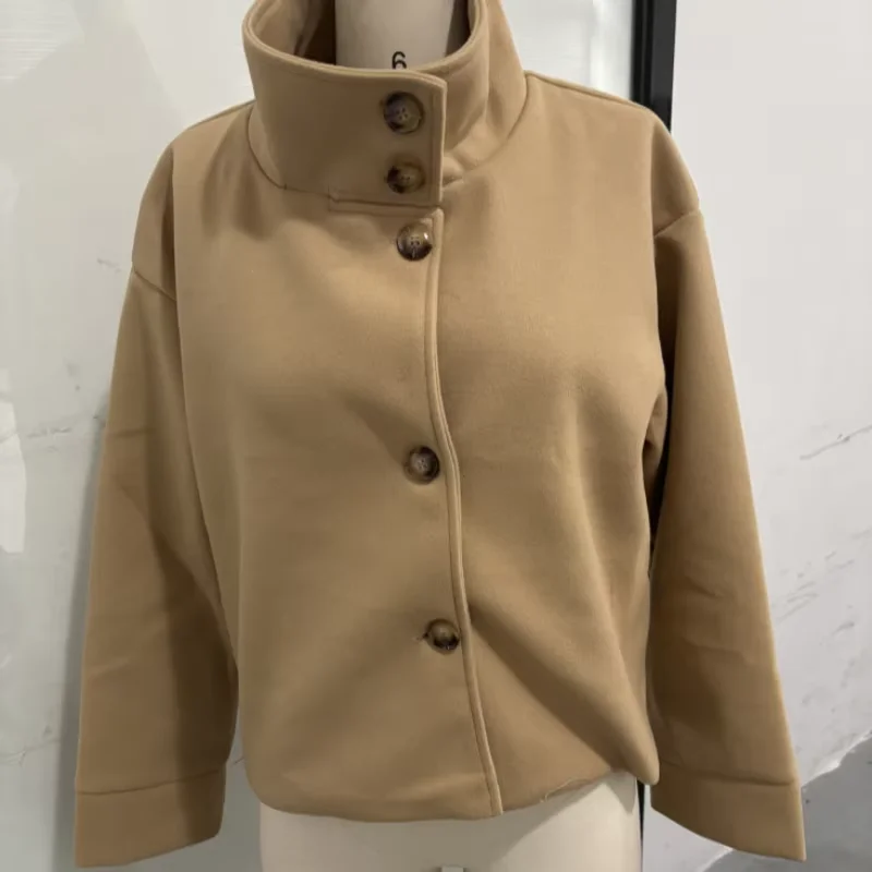 Stand Collar Women Winter Woolen Coats 2025 Autumn Single Breasted