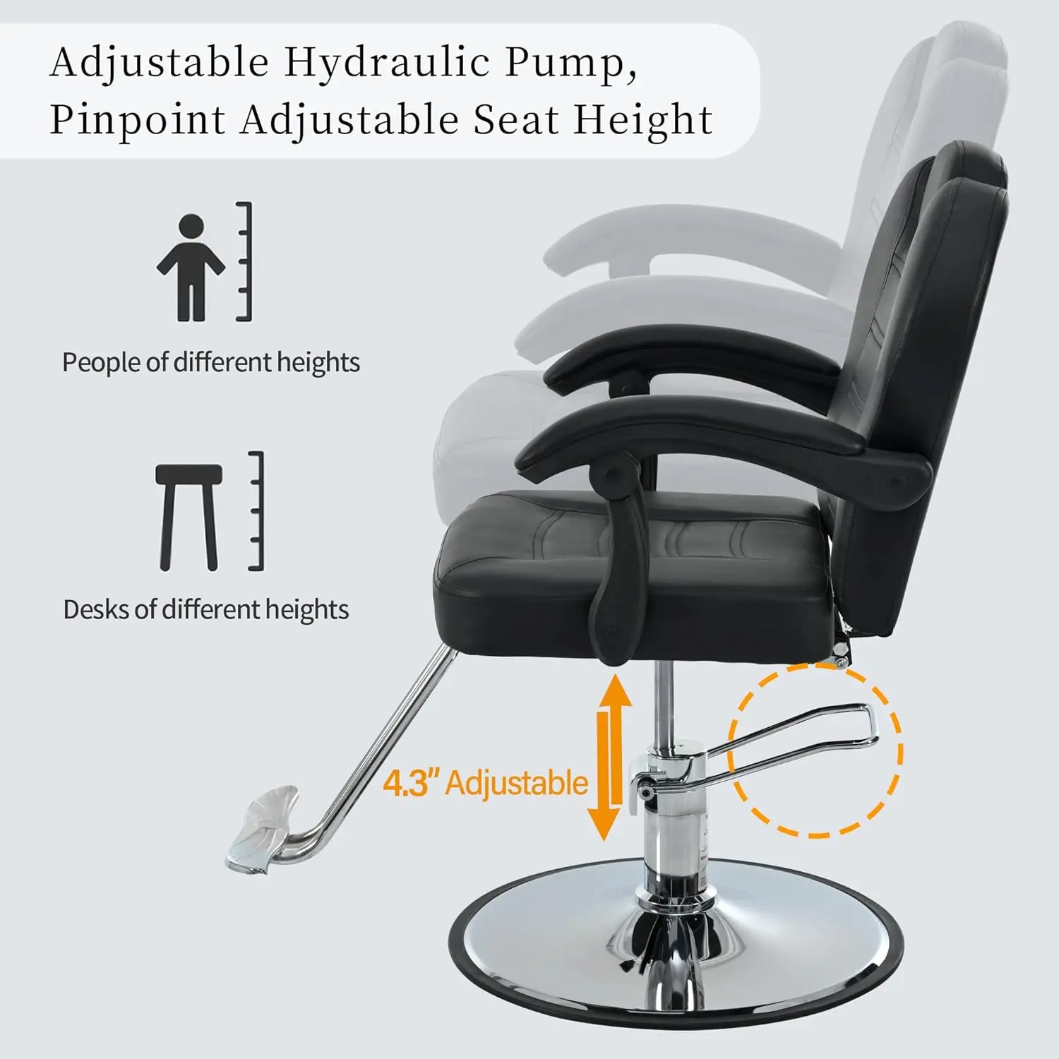 Hydraulische fauteuil-kappersstoel voor kapsalon met 20% extra brede zitting en robuuste hydraulische pomp, verbeterde salonbeaut