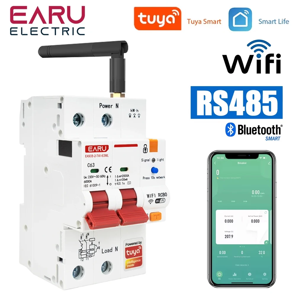 

Tuya Smart WiFi + RS485 измерительный автоматический выключатель утечки MCB RCBO AC230V автоматический выключатель с дистанционным управлением с защитой от утечки