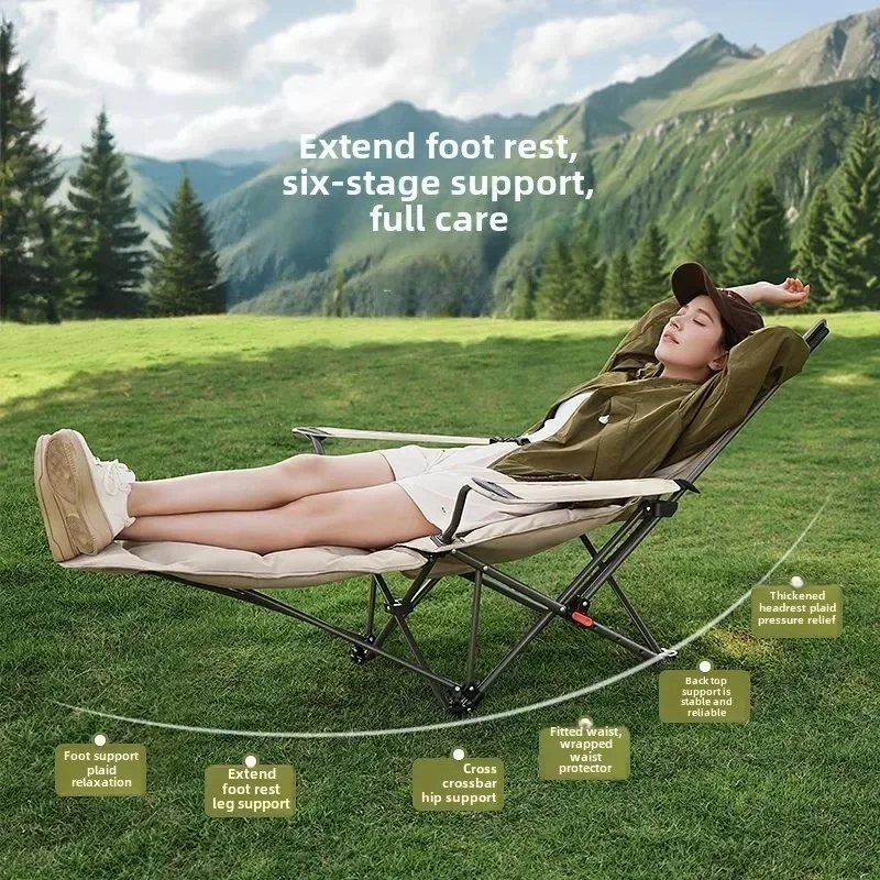 Adjustable Backrest Folding Recliner Portable Camping Chair Cotton-Filled Seat for Travel Beach Fishing Outdoor Use