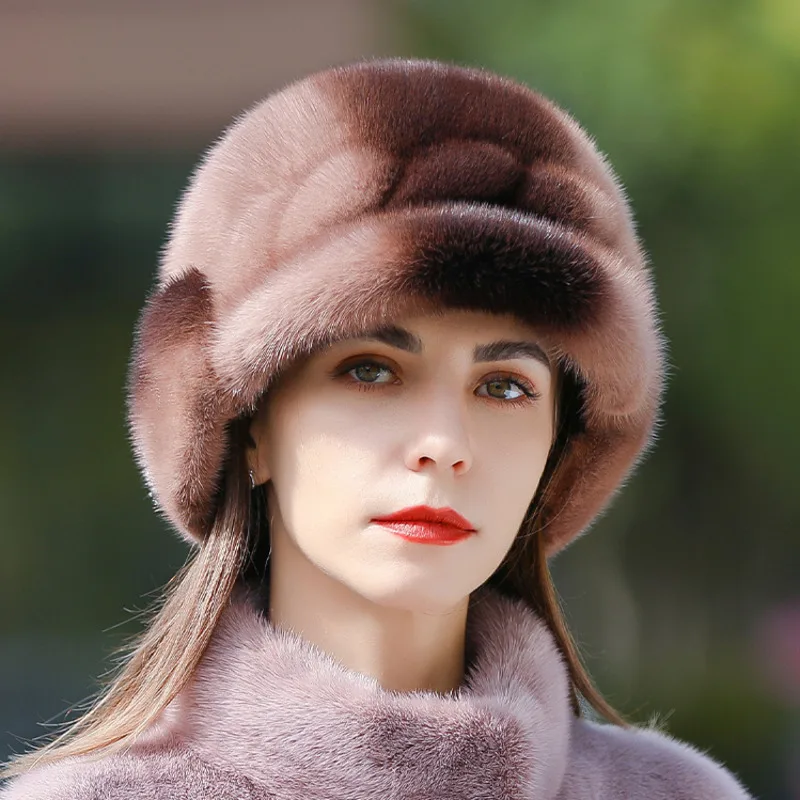 Real Mink Fur Hat For Women Winter Thickened And Warm Fur Caps Female Ear Protection Fisherman Hat Natural Whole Mink Fur Hats