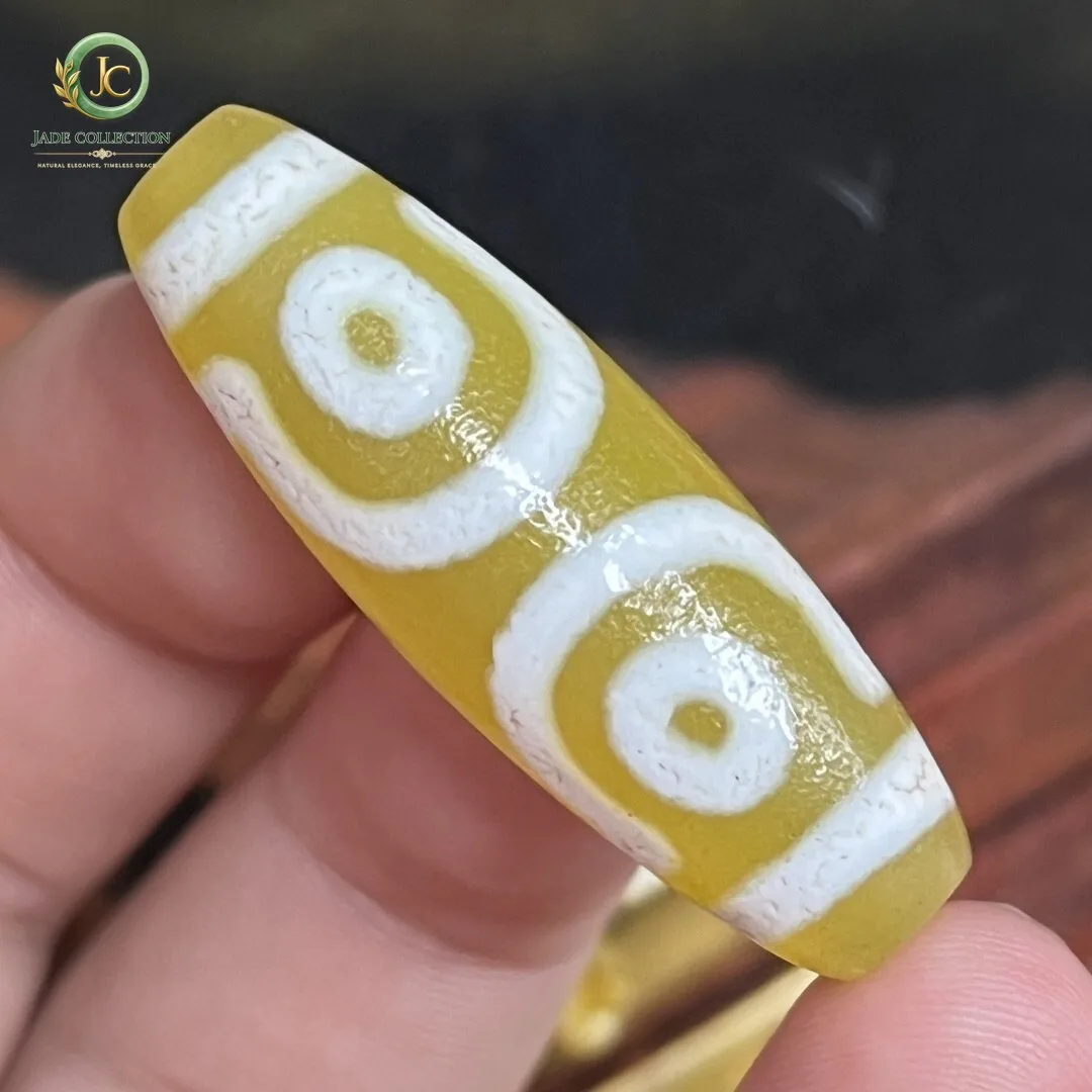 Tibetan Natural Yellow Old Oily Agate Dzi *3 Eyes* Bead Amulet 34mm Z0914