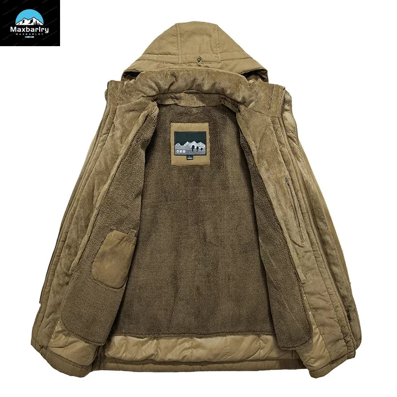 Casacos Multibolso Destacáveis para Homens, Casaco Quente Grosso, Forro de Cashmere, Blusão Exterior, Qualidade Parkas, 2 em 1, L-4XL, Inverno