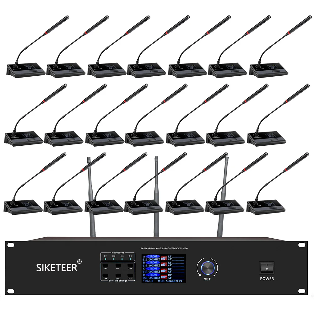 Professional wireless daisy-chain conference microphone syst