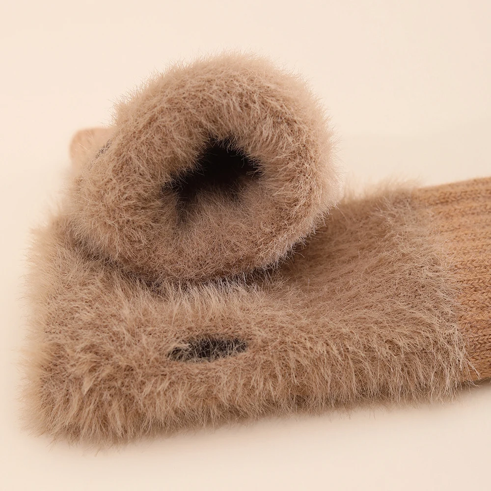 Gants chauds en peluche à écran tactile pour femme, mitaines en laine simple, demi-doigts, version coréenne, sans doigts, hiver, extérieur