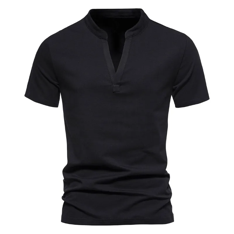 European and American Men's Deep V-neck Elastic Short Sleeved T-shirt, Simple Solid Color Half Sleeved T-shirt with A Base