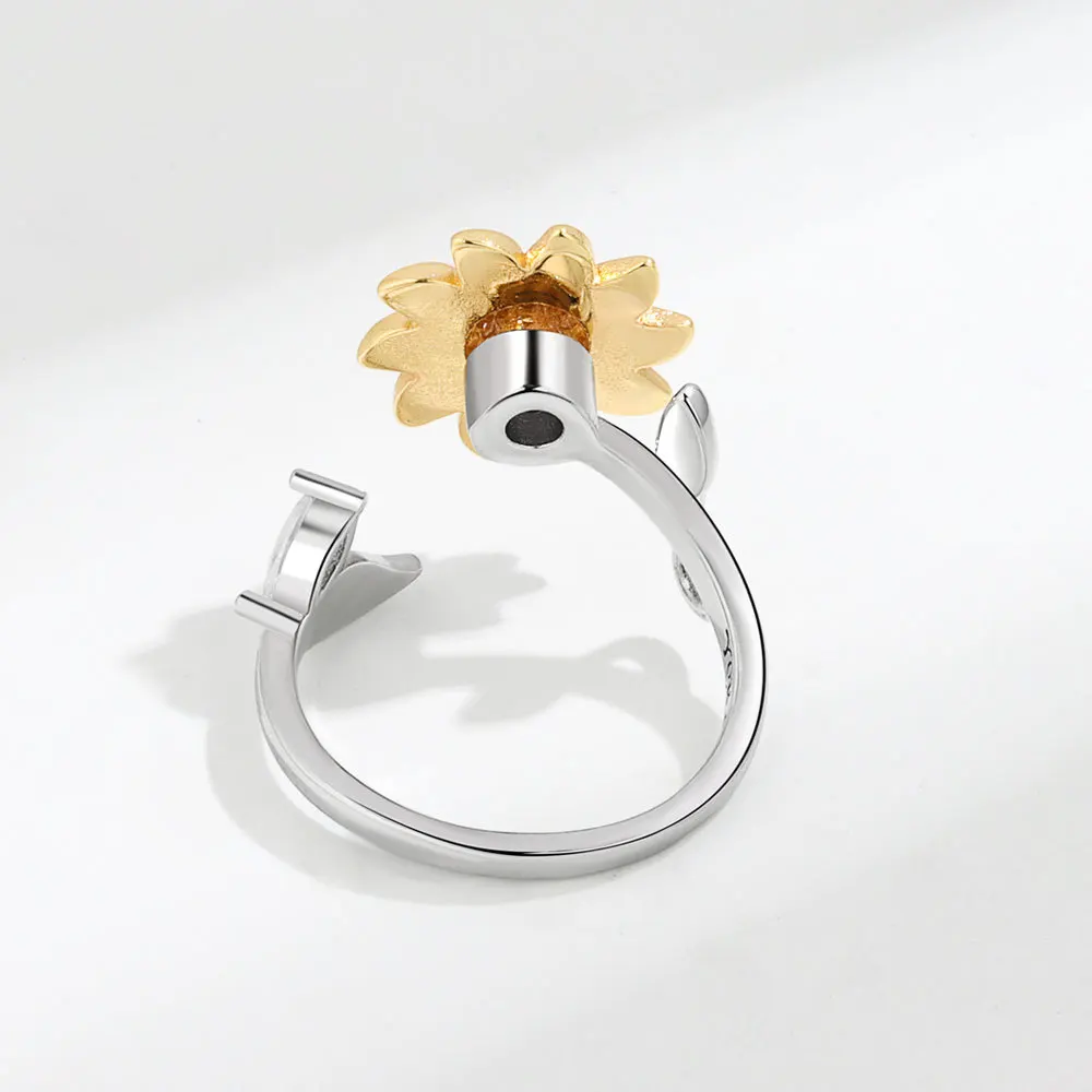 Sunflower Crystal Women's Ring Anxiety Relief Anti-Stress Spinning Aesthetic Adjustable Wedding Finger Ring bague femme view 5