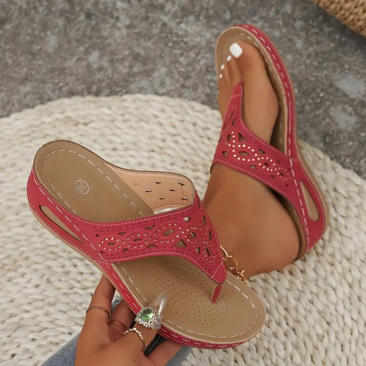 Frauen Keil Plattform Flip-Flops Damen Slide Slip auf Tanga Sandalen Sommer Strand Hausschuhe Atmungsaktive Weiche Unterseite Walking Hausschuhe – Detail 17