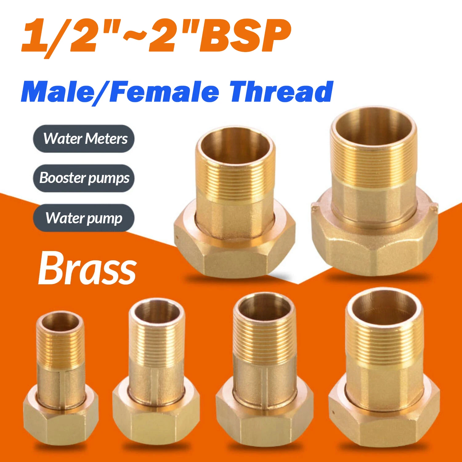 

Латунный фитинг 1/2 дюйма, 3/4 дюйма, 1 дюйм, 1-1I4 дюйма, 1-1I2 дюйма, 2 дюйма, BSP, муфта для счетчика воды с наружной/внутренней резьбой | Соединитель насоса