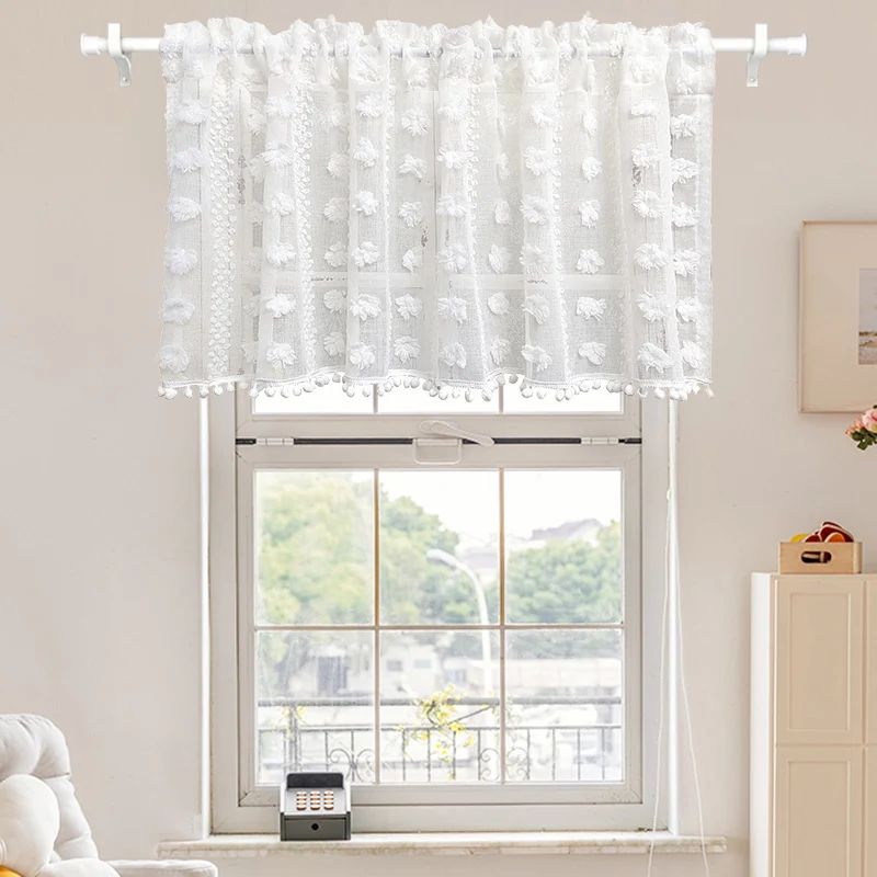 Schicker kleiner Küchenvorhang, dekorativer Quasten-Volant, halber Trennvorhang für Wohnzimmer, Büro, Fenster, elegante Heimdekoration