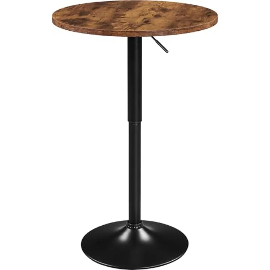 

Round Table Adjustable Height Cocktail Table with 360 Swivel MDF Top in Rustic Brown Silver Leg Base for Bar Bistro Cafe
