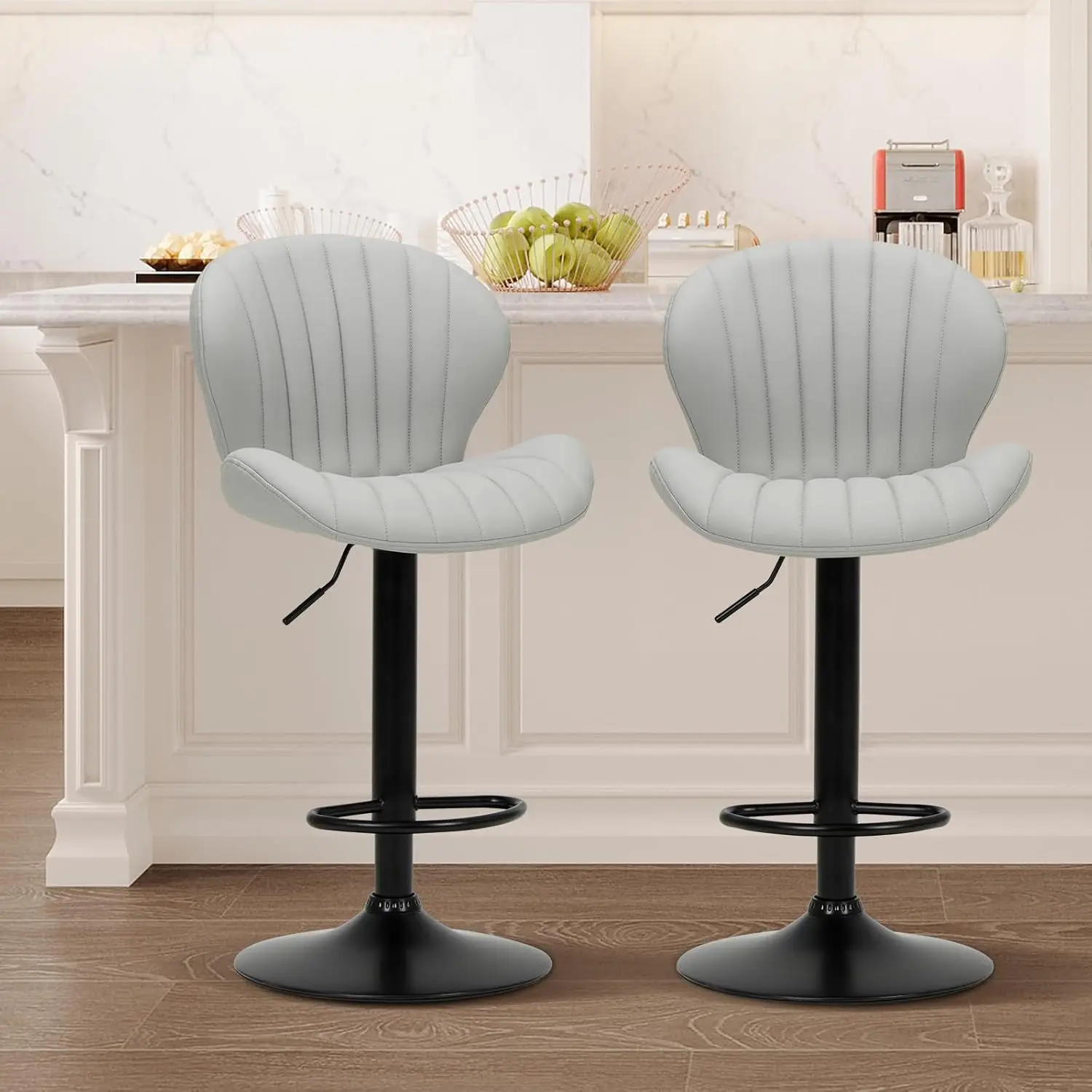 

Bar Stools Set of 2, Modern Swivel Bar Chairs, Adjustable Faux Leather Upholstered Barstools Counter Height with High Backres