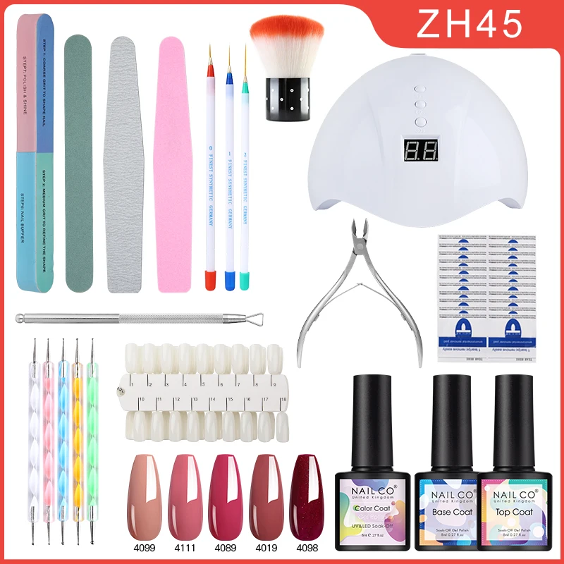 

NAILCO Nail Gel Set 12W Nail Lamp Full Nail Manicure Kit Design Varnish Hybrid Top Coat With Nail Files Set Tool