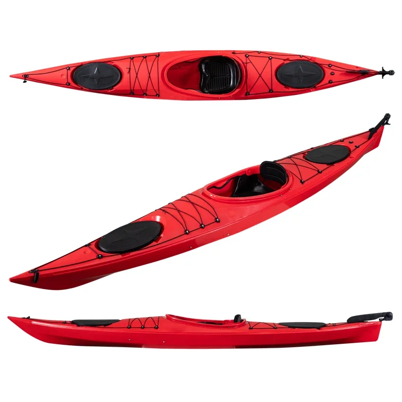 

4.2m sea kayak Best quality KUER sit in kayak 14ft no inflatable touring boat plastic LLDPE canoe with paddles