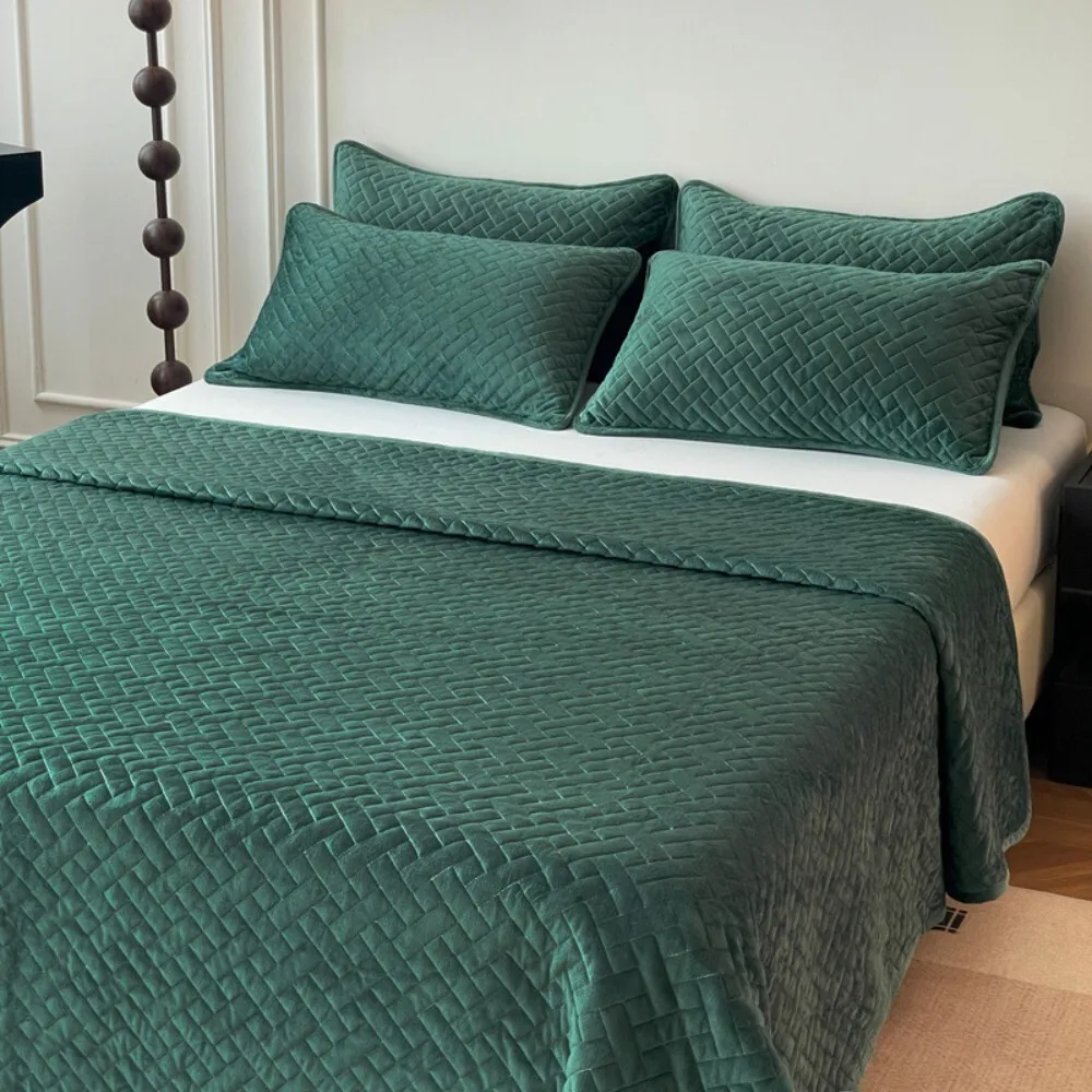 الخريف الشتاء ارتفاع الوزن كريستال دافئ القطن زائد المخملية غطاء السرير 3 قطعة مجموعة مبطن مبطن حصير نمط ديكور المنزل الفراش #3