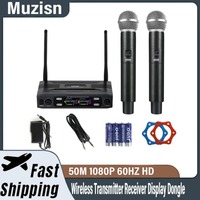 Professional Wireless Microphone System Dual Channel UHF Fixed Frequency Cordless Handheld Dynamic Mic For Karaoke Party Meeting