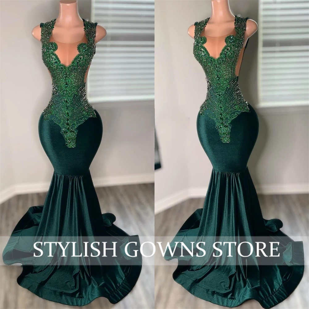 Sparkly Emerald Green Prom Dress For Black Girls Beading Diamonds Crystal Evening Gown Party Birthday Dress Customized