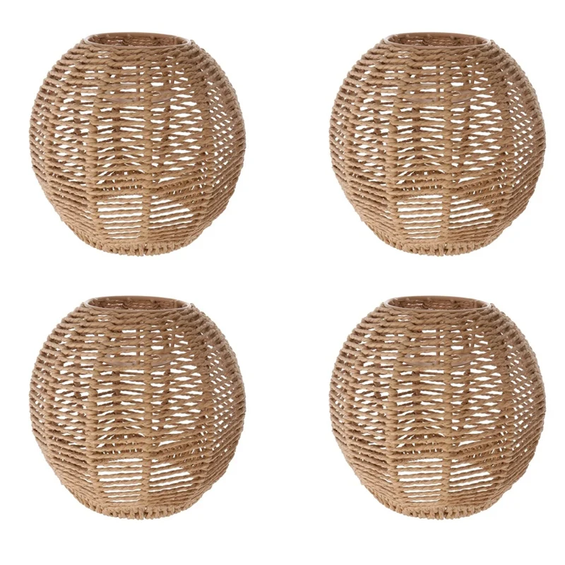 

4X Home Lighting Rattan Lamp Cover Handmade Woven Chandelier Retro Lampshade Homestay Lampshade Decorative Chandelier