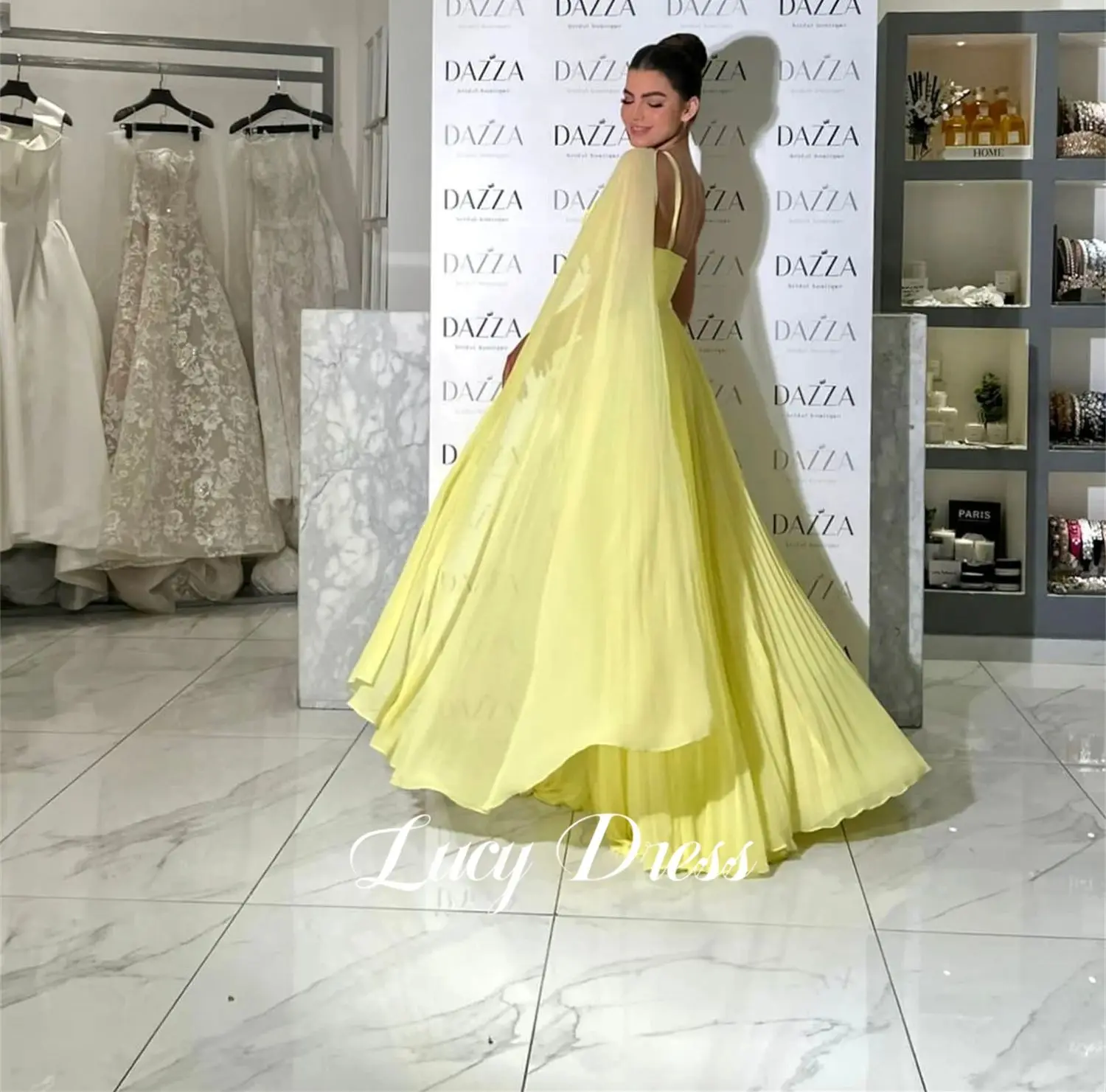 Lucy Shawl Graduation Gown One Shoulder Sleeve Chiffon Evening Dress Bridesmaid Eid Prom Dresses Sale Ball Gowns Customized