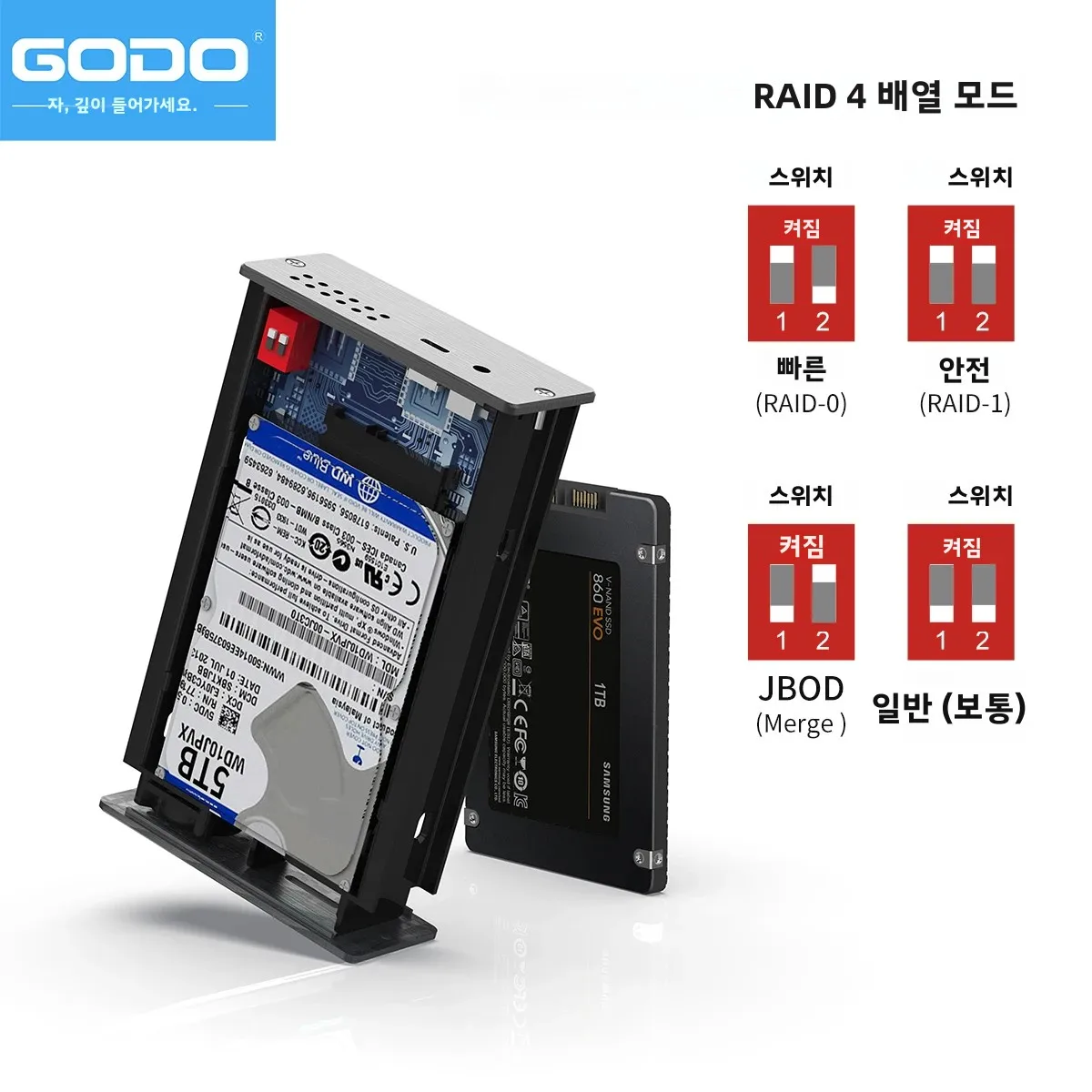 GODO 2.5인치 SATA 듀얼 베이 RAID 하드 드라이브 인클로저 USB3.0 SSD... - 4