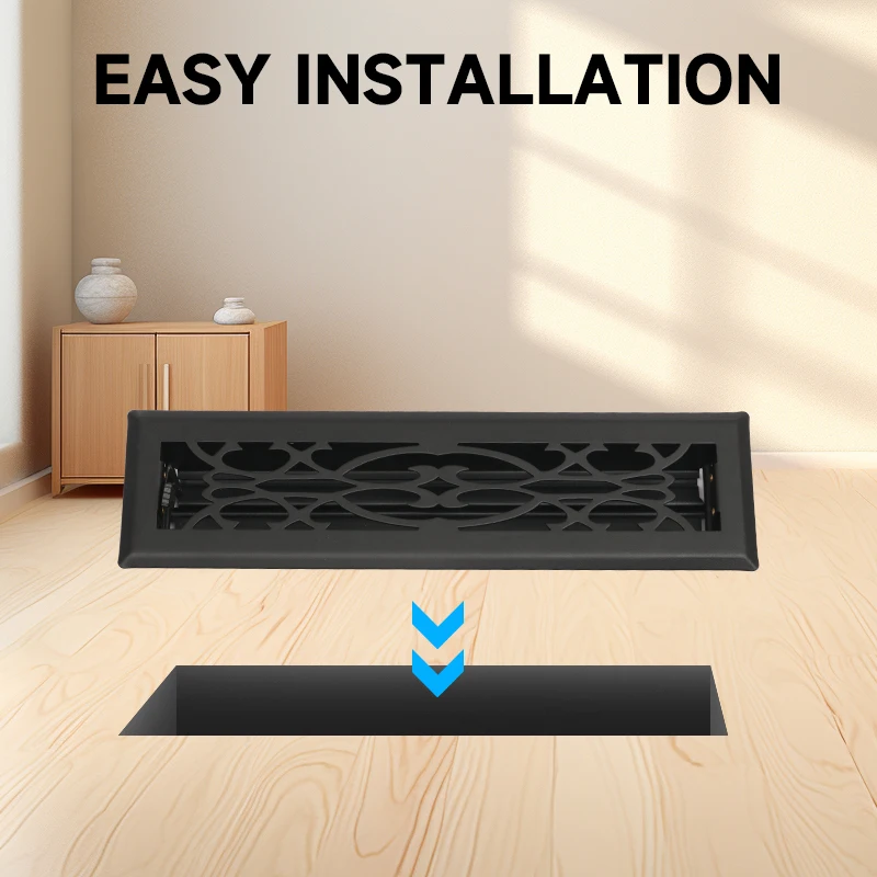 Floor Ventilation Opening,2x12in,1.5mm Thick New Pattern,Black/Golden/Silver,Home Living Room,Office Floor Ventilation Grille