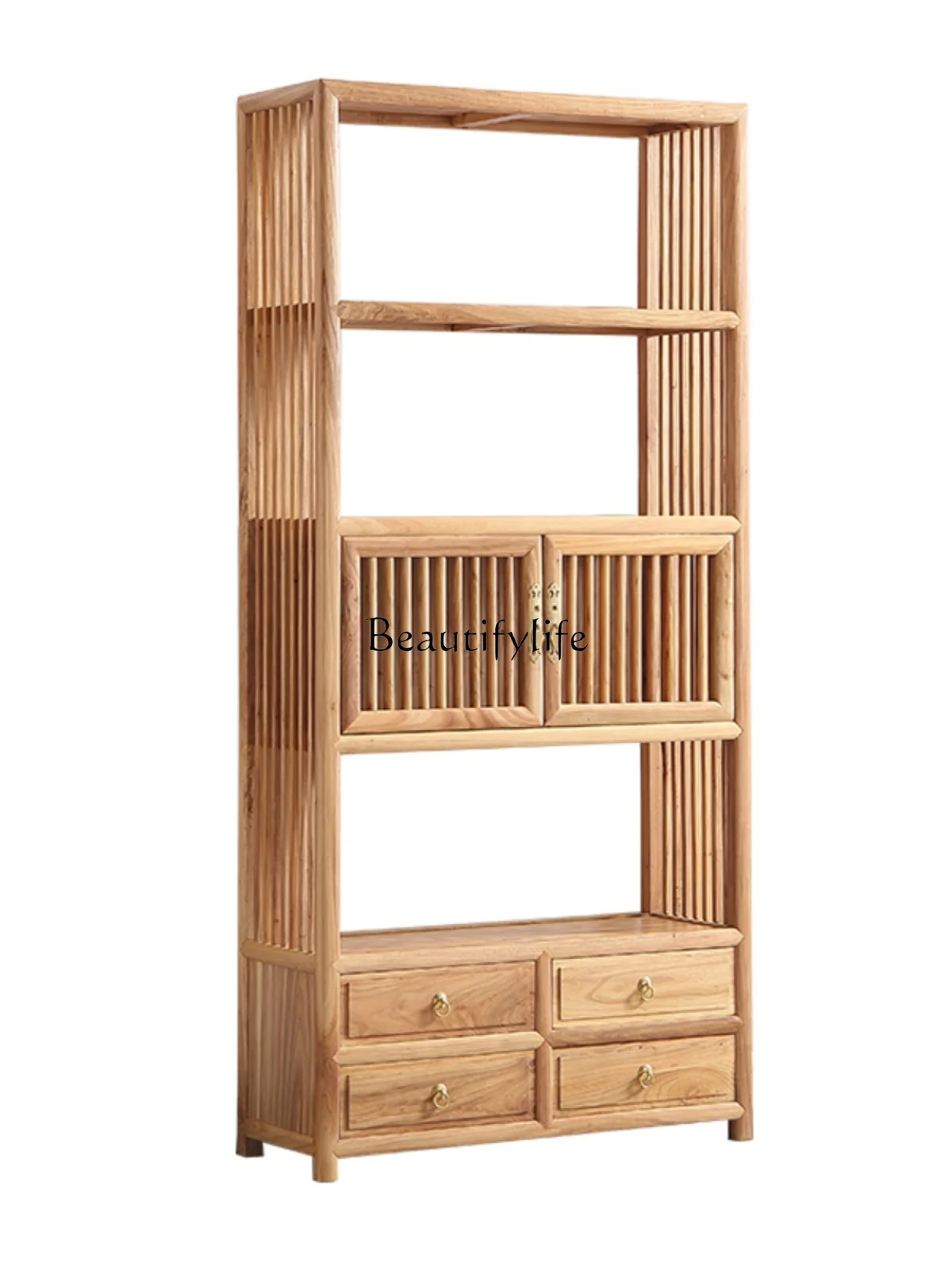 

-New Chinese bookcase Zen bookshelf with pumping cabinet Storage tea cabinet
