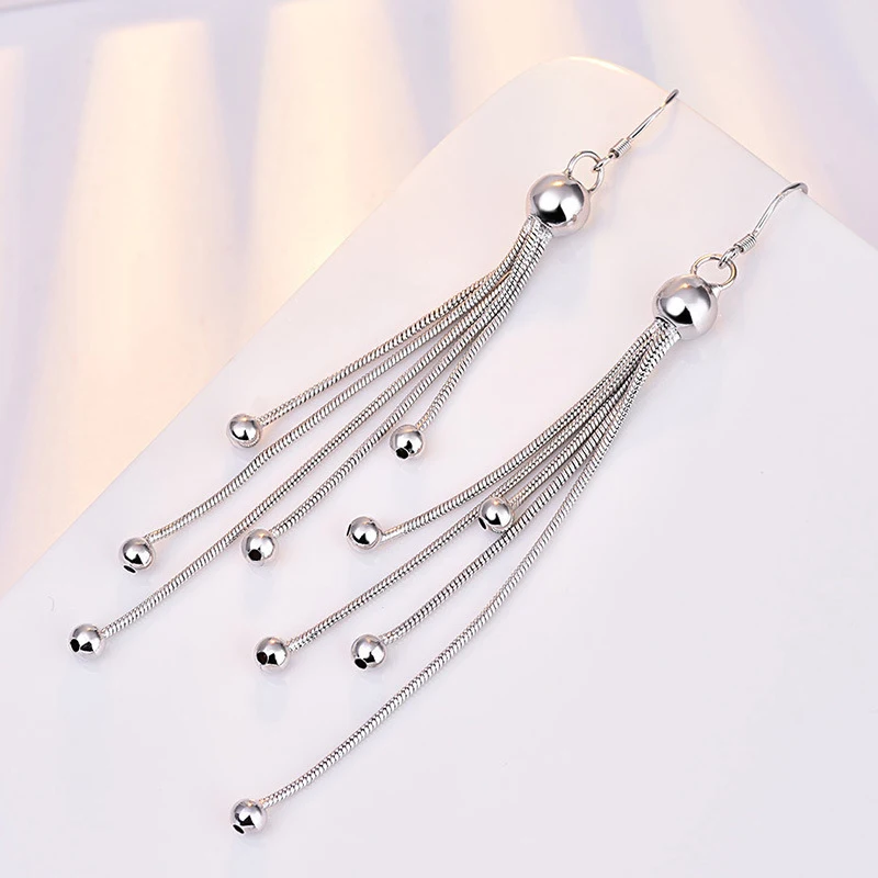 Gorąca sprzedaż Klasyczne małe kolczyki z frędzlami w kształcie kuli 925 Sterling Silver Peacock Tail Tassel Pendant Long Earings Biżuteria damska Prezent — zdjęcie 5