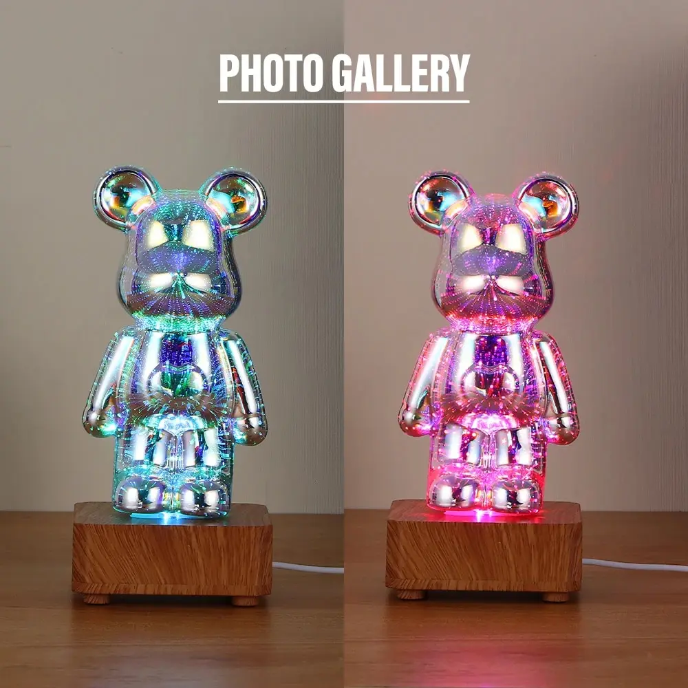 LED 3D Bear Firework Night Light USB Projector Lamp Color Changeable Ambient Lamp Suitable for Children Room Bedroom Decoration