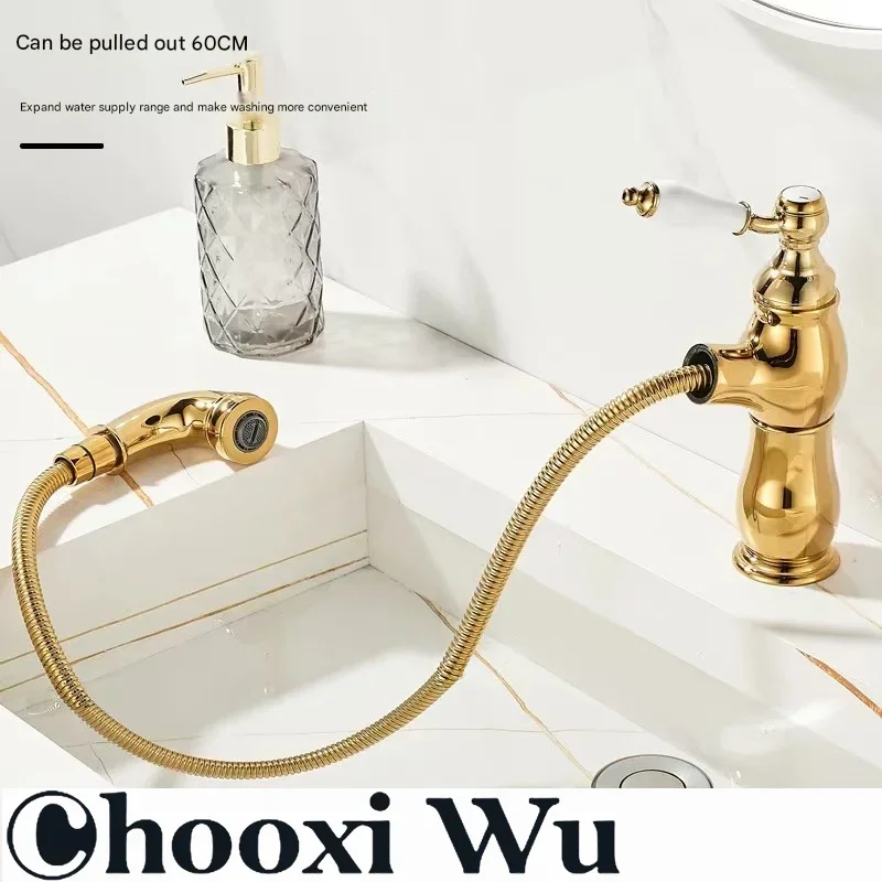 

Pull-out bathroom Bathroom Faucet Antique Bronze Finish Brass Basin Sink Solid Brass Faucets Single Handle Water Mixer Taps