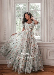 Lorrtta Floral Fabric Graduation Gown Line A Wedding Party Dress Puffy Sleeves Birthday Dresses for Special Events Ball Gowns