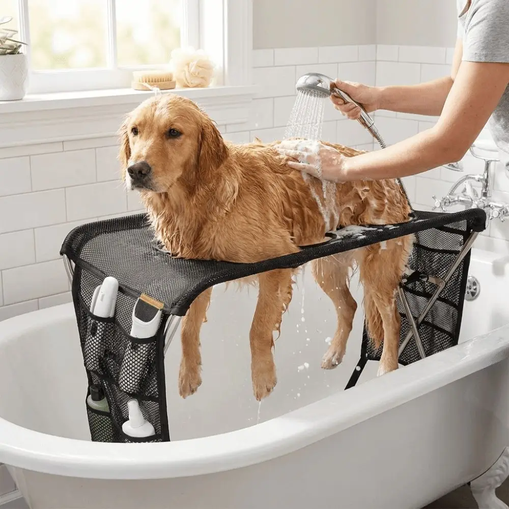 Folding Pet Grooming Hammock Quick Dry Mesh Anti-Scratch Dog Grooming Table Multi Hole Detachable Pet Bathing Rack Nail Trimming
